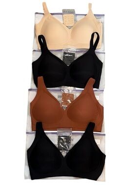 SheCurve Bra Bundle M 4pc Wireless Seamless Push Up Deep V Nude Black Coffee NWT